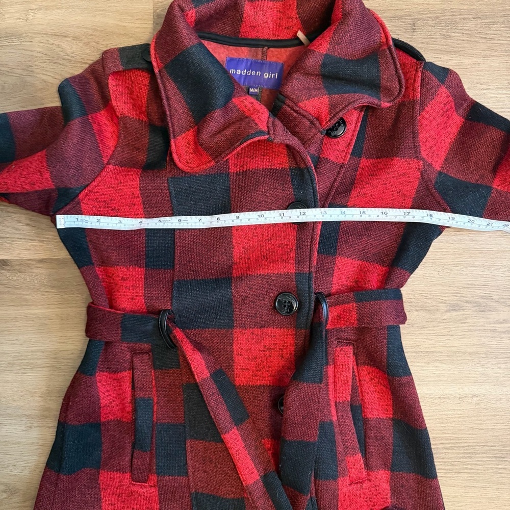 Madden Girl Buffalo Plaid Belted Pea Coat – Women’s Medium - Picture 6 of 11